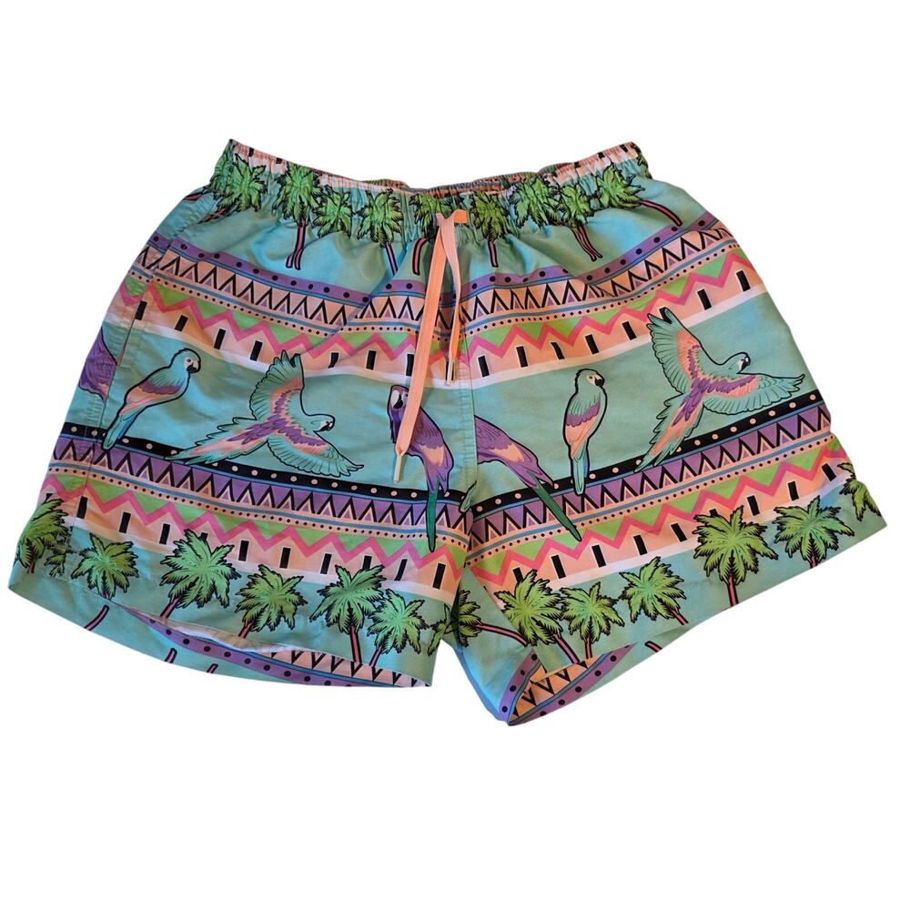 Chubbies The Parrot Punchers Swim Trunks Mint Tropical Made in USA Medium